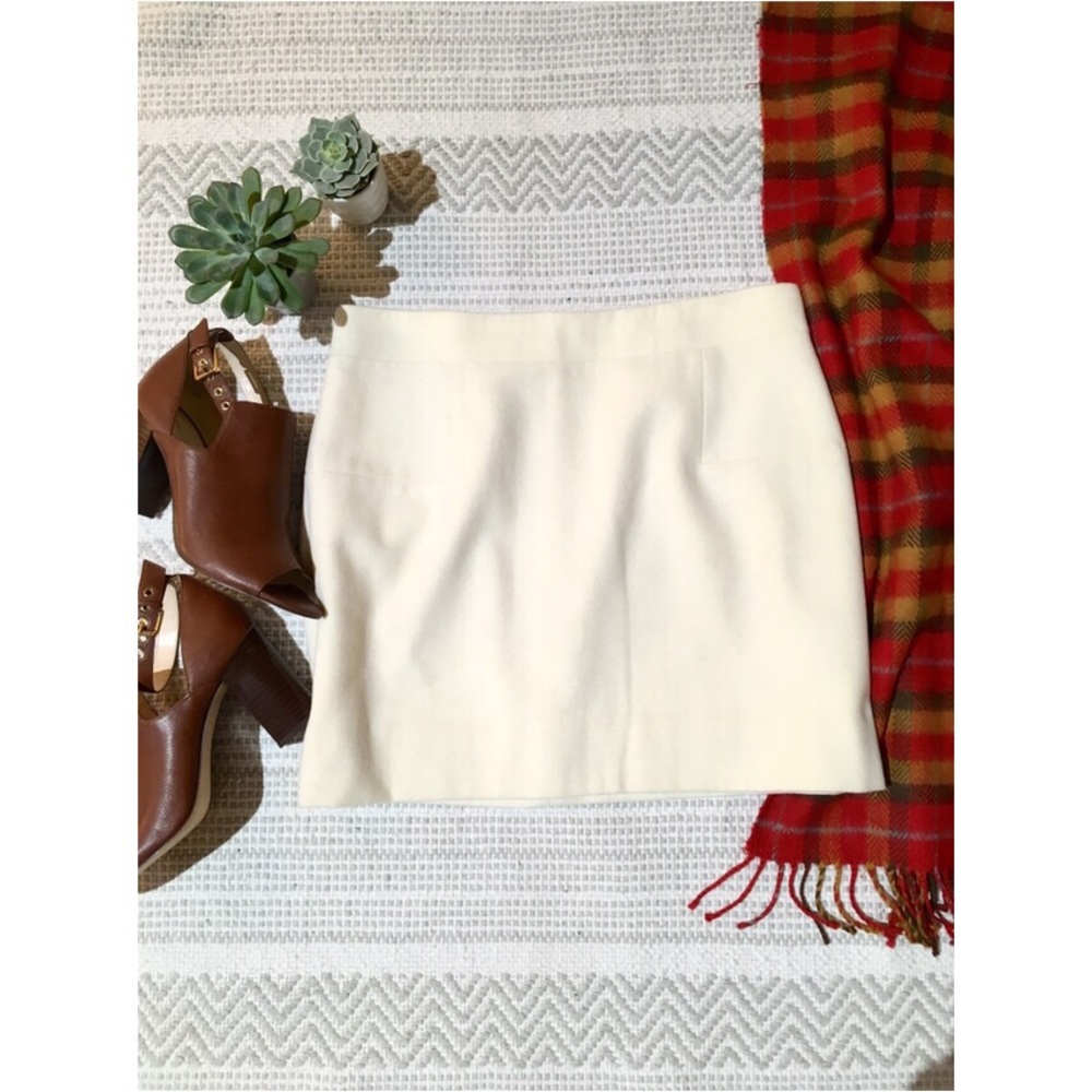 J Crew Ivory Felted Wool Classic Mini Skirt
